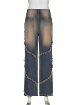 Stitching Low Waist Retro Jeans