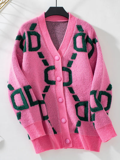 Long Button Knitted Letters Sweater Coat