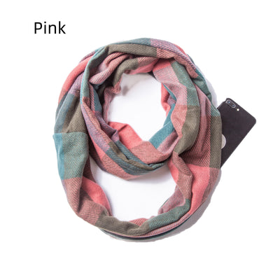 Thickened Pullover Plaid Zipper Pocket Scarf