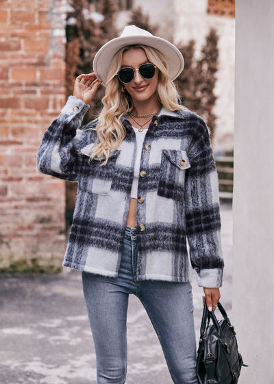 Plaid Short Woolen Thick Coat