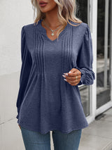 Solid Color V-neck Long Sleeve T-shirt