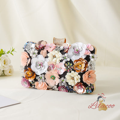 Handmade Flower Beaded Clutch Dinner Bag