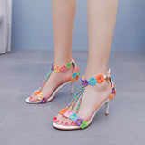 7 cm Thin Heel Beaded Lace Flower Wedding Shoes