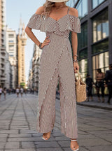 Wide-leg Striped Suspenders Jumpsuit