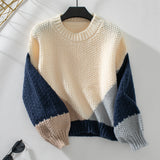 Contrast Color Round Neck Long Sleeve Sweater