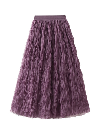 High Waist Slim Mid-length Pleated Yarn Skirt