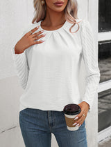 Round Neck Pleated Long Sleeve Shirt