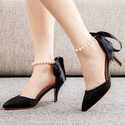 Thin-heeled Rhinestone Beaded Sandals