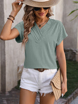 V-neck Jacquard Top Short Sleeve T-shirt