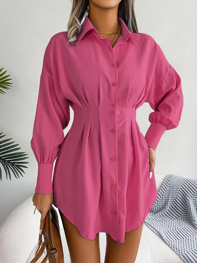 Lantern Sleeve Silm Waist Shirt Dress