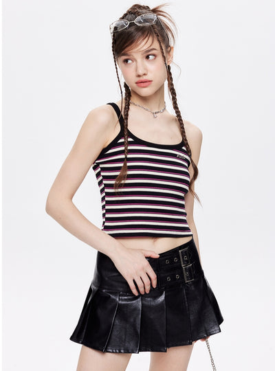 Striped Short Suspender Vest