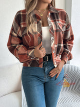 Plaid Fake Pocket Long Sleeve Jacket Coat