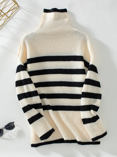 Striped Lapel Pullover Button Sweater