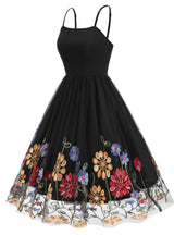 Suspender Mesh Rose Embroidery Retro Dress