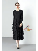 Women Long-sleeved Pleats Slim Dress