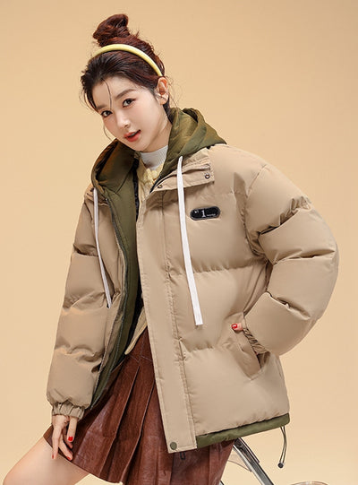 Fake Two-piece Hooded Padded Cotton-padded Coat