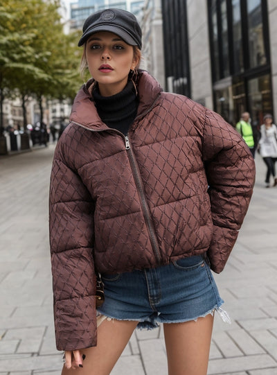 Women Short Rhombic Cotton-padded Jacket