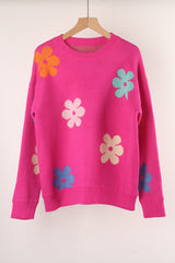 Flower Color Matching Round Neck Sweater