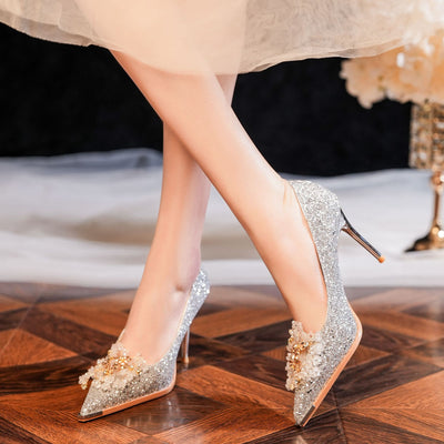 Sequined Crystal Metal Wedding Shoes