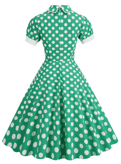 Retro Polka Dot Doll Collar Short Sleeve Dress