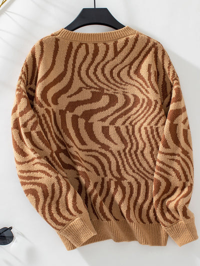 Women Zebra Striped Turtleneck Sweater