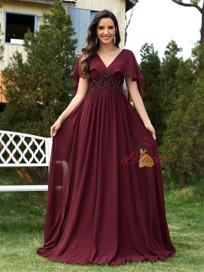 Applique Chiffon Slim Horn Sleeve Prom Dress