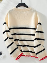 Long-sleeved Striped Pullover Contrast Color Sweater