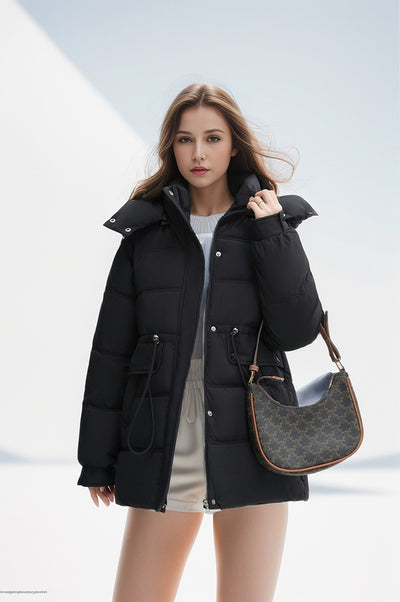 Long Slim Waist Hooded Cotton-padded Jacket