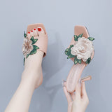 9 cm Square Head High-heeled Sandals Slippers