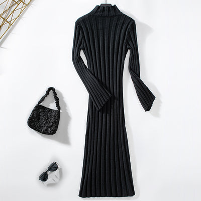 Knitted Long Tight Turtle Neck Sweater Dress