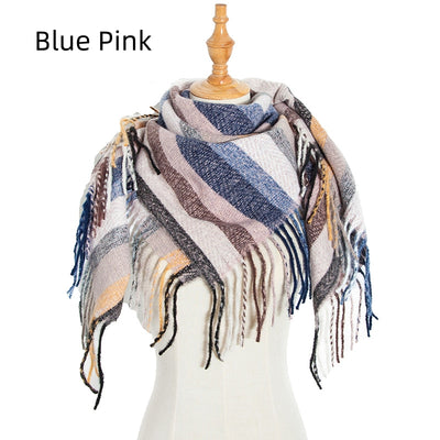 Striped Prickly Fringed Square Scarf