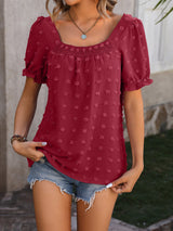 Chiffon Wool Ball Square Neck Shirt