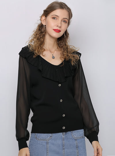 Lotus Leaf Round Neck Long Sleeve Shirt