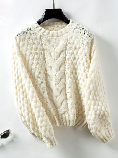 Hollow Loose Round Neck Retro Sweater