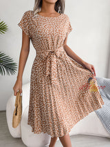 Casual Short-sleeved Floral Pleated Dress