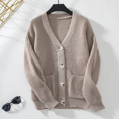 Loose V-neck Single-breasted Knitted Sweater