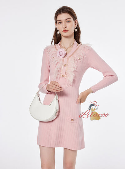 V-neck Stitching Slim Sweater Dress