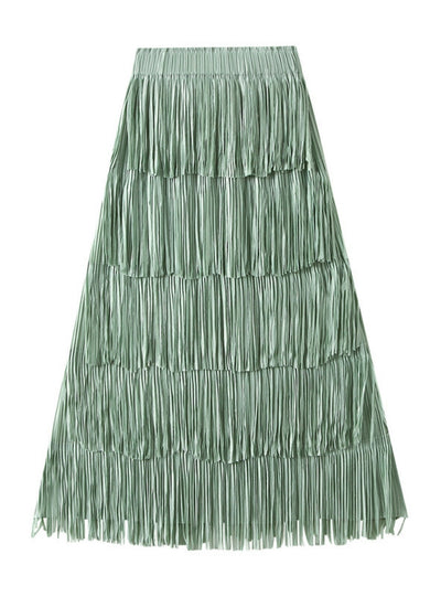 Pleated Tassel Stitching Skirt