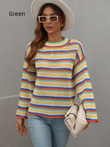 Spliced Loose Round Neck Striped Sweater