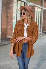 Casual Loose Corduroy Lantern Ssleeves Shirt