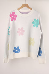 Flower Color Matching Round Neck Sweater