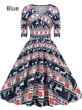 Autumn and Winter Christmas Vintage Print Dress