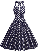 Retro Lapels Polka Dots Dress