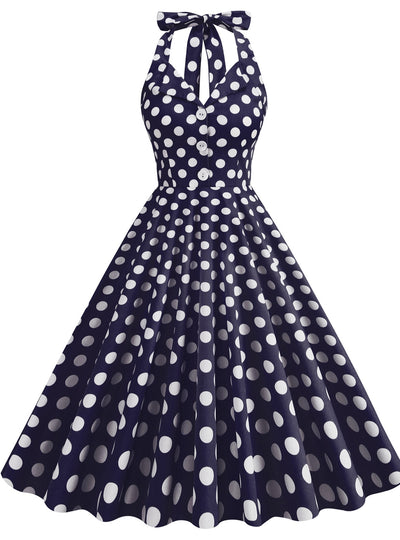 Retro Lapels Polka Dots Dress