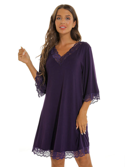 Lace V-neck Loose Nightgown