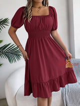 Casual Square Collar Short Sleeve Ruffled Dress