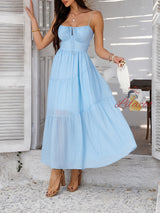 Solid Color High Waist Suspender Dress