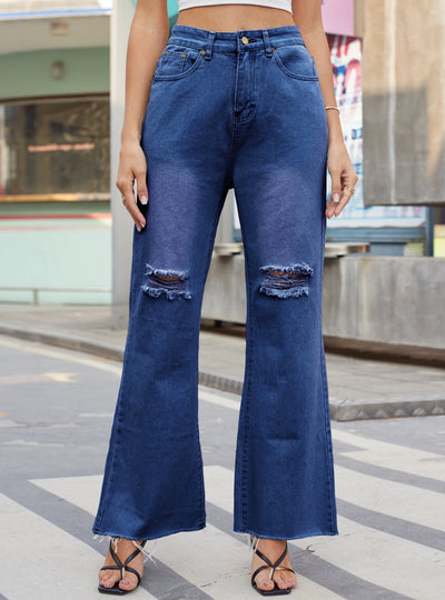 Cowboy Wide-leg Trousers Holes Pant Jeans