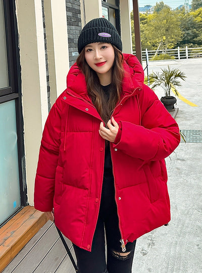 Hooded Padded Cotton-padded Loose Down Jacket