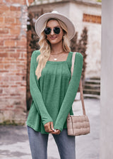 Casual Bubble Sleeve Pleated Long Sleeve T-shirt